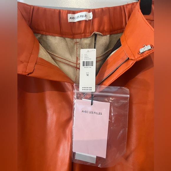 NWT Anthropologie Avec Les Filles Orange Faux Leather Cropped Wide-Leg Pants - Picture 6 of 6